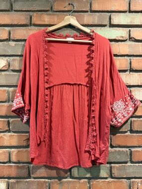 Xhilaration Crochet-Trim Rust Open Kimono